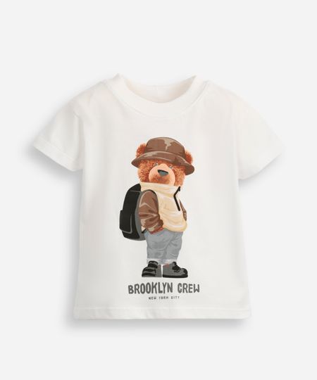 camiseta de algodão infantil manga curta ursinho off white 4