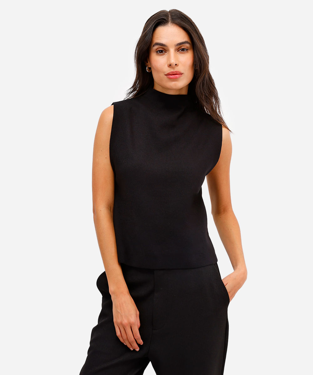 regata de tricot gola alta preta