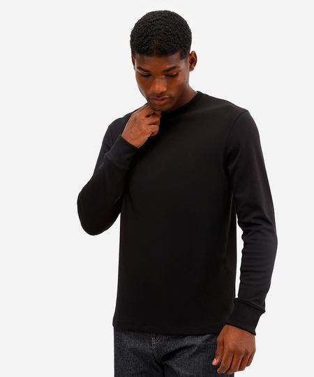 camiseta de algodão peruano bold manga longa preta GG camiseta de algodão peruano bold manga longa preta GG