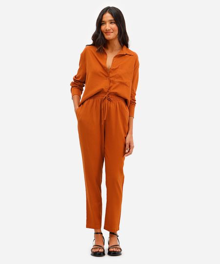 calça jogger feminina com linho marrom G calça jogger feminina com linho marrom G