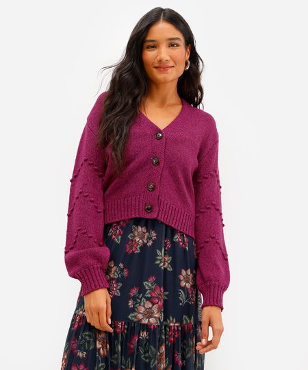 cardigan feminino decote v texturizado rosa PP
