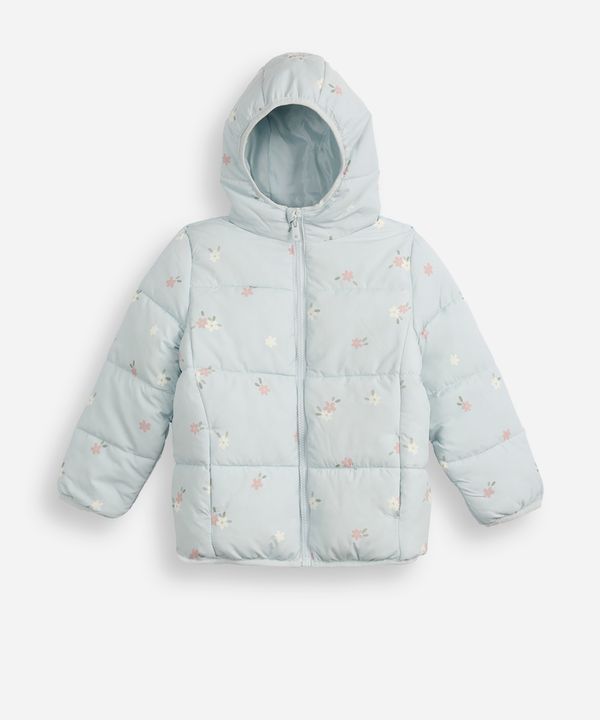 jaqueta puffer infantil com capuz floral azul 12
