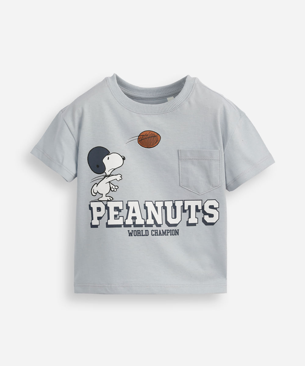 camiseta infantil de algodão manga curta snoopy azul