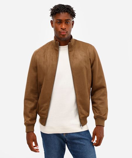 jaqueta bomber em suede marrom P