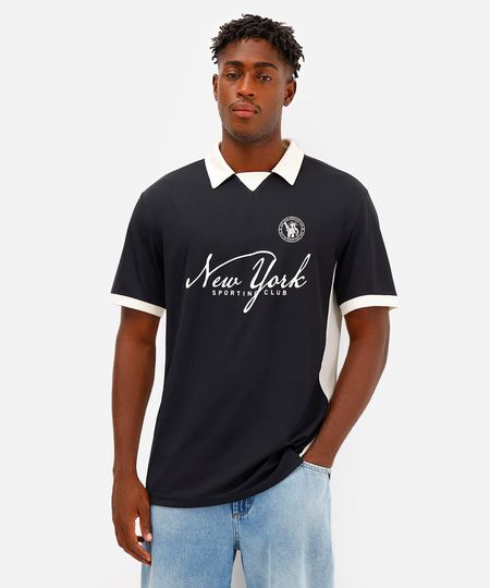 camiseta masculina manga curta new york com gola preta G