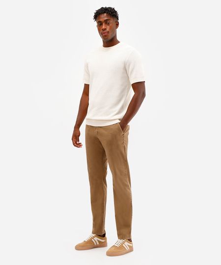 calça chino slim de sarja com elastano masculina bege 38