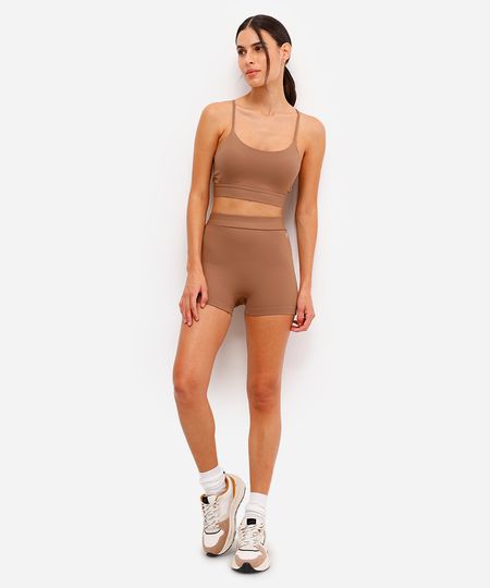 short feminino esportivo ace cintura alta marrom M
