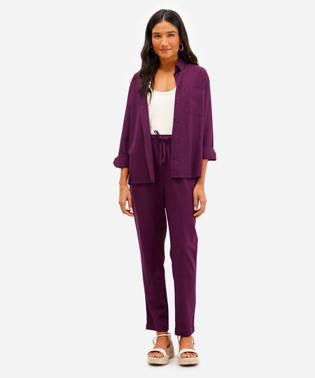 calça jogger feminina com linho roxo PP calça jogger feminina com linho roxo PP