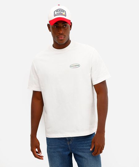 camiseta masculina de algodão california manga curta off white P