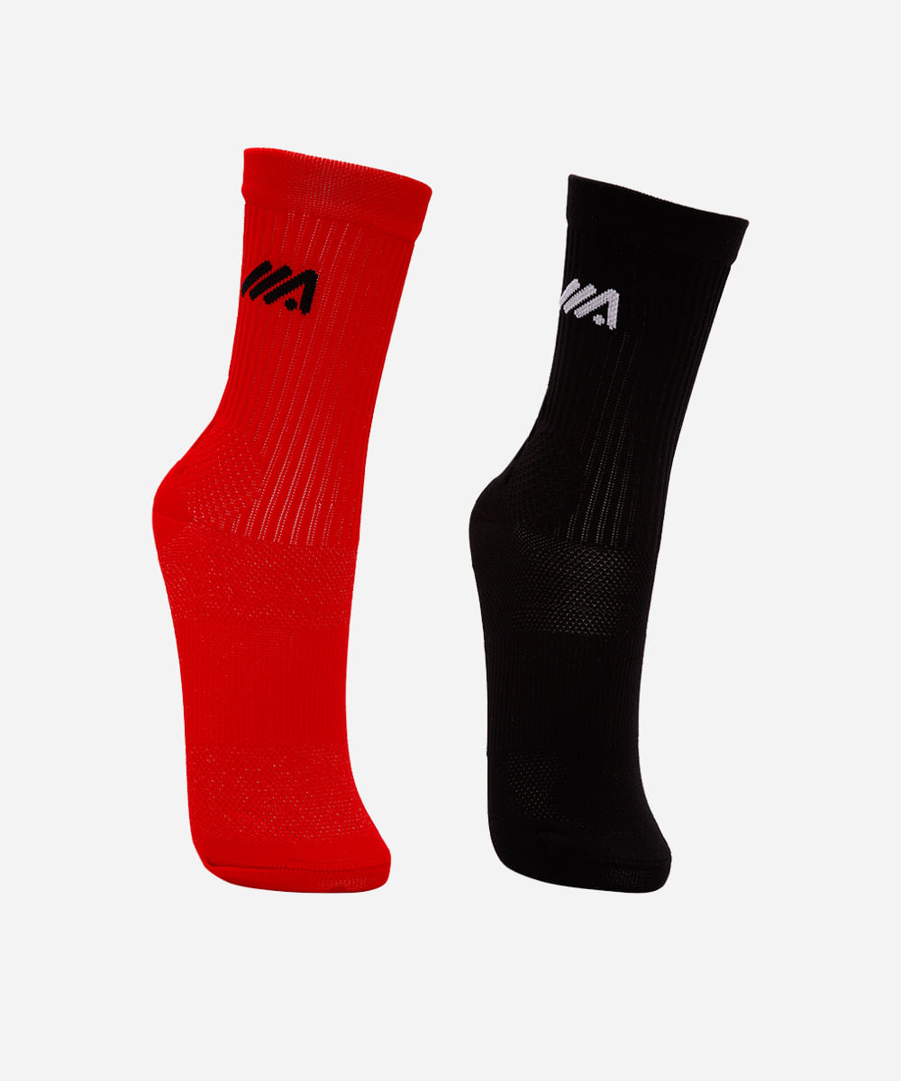 kit de 2 meias femininas esportiva para corrida colorida