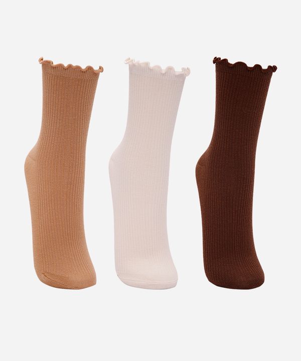 kit de 3 meias femininas cano médio com fru fru colorida 34-39