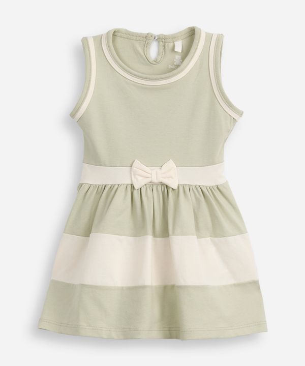 vestido infantil de algodão com recortes e laço verde 18-24