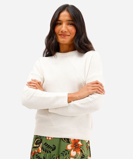 suéter feminino de tricot estampado off white P