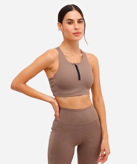 top feminino esportivo ace com zíper marrom P
