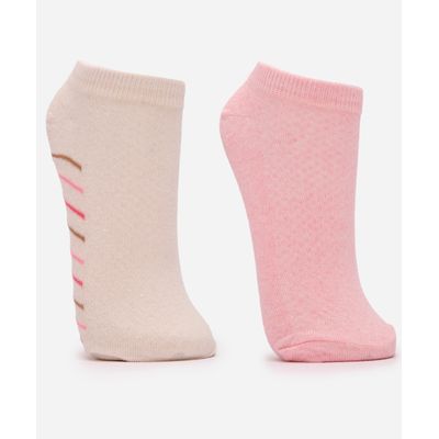 kit de 2 meias cano médio femininas listrada colorida