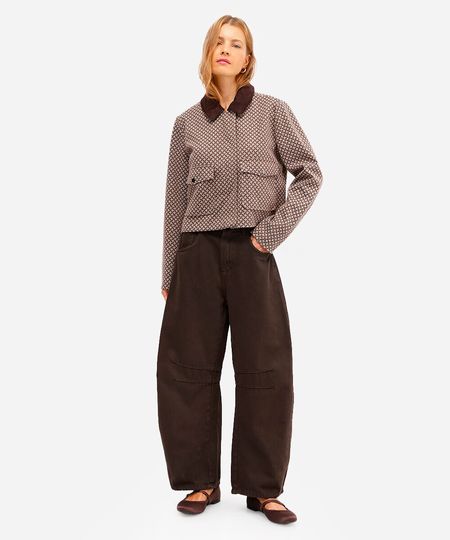 calça barrel feminina de sarja com recortes marrom 36 calça barrel feminina de sarja com recortes marrom 36