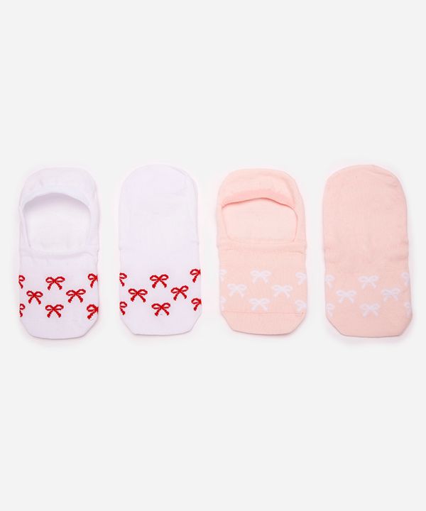 kit de 2 meias femininas sapatilha com lacinho colorida 34-39