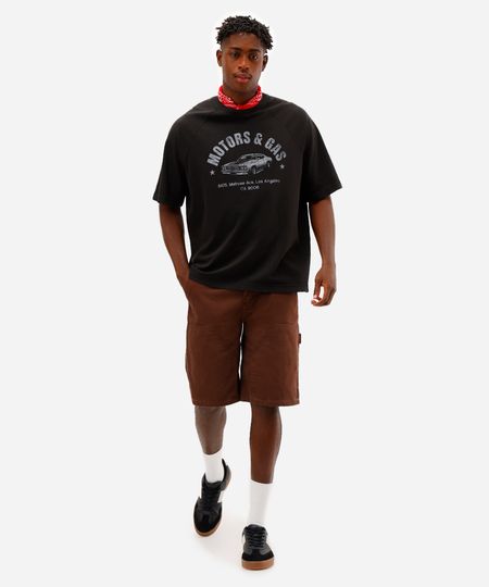 bermuda baggy masculina de sarja marrom 38