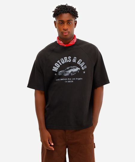 camiseta oversized masculina de algodão motors e gas preta PP camiseta oversized masculina de algodão motors e gas preta PP