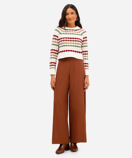 calça pantalona feminina de viscose texturizada marrom 38