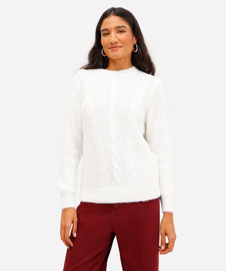 suéter feminino de tricot texturizado off white P suéter feminino de tricot texturizado off white P