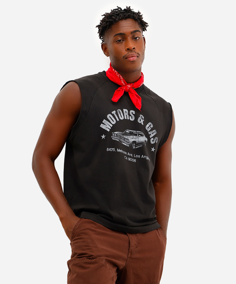 regata masculina de algodão motors e gas preta