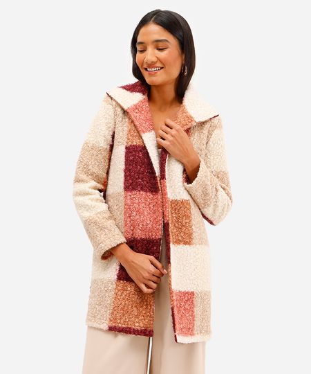 casaco alongado feminino texturizado xadrez vinho GG
