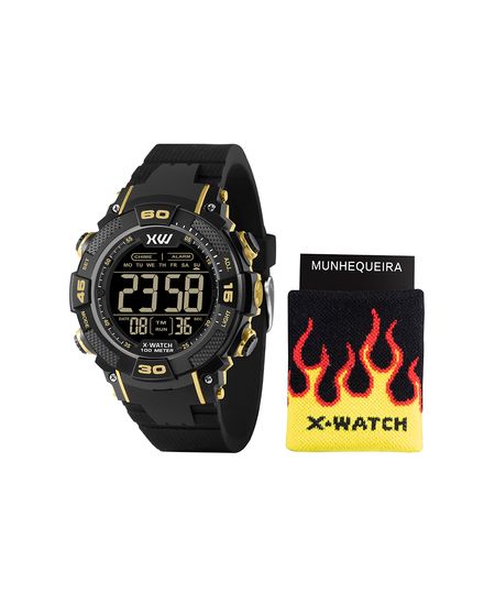 kit relógio masculino x watch xmppd796k0bmpxpx digital preto UNICO