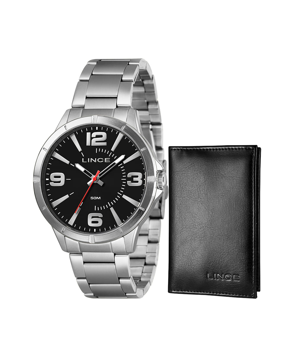 kit relógio masculino lince mrmm009l46k0bap2sx analógico prateado