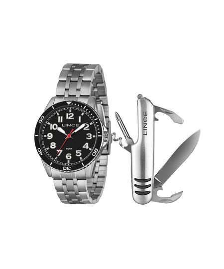 kit relógio masculino lince mrmm008l46k0akp2sx analógico prateado UNICO
