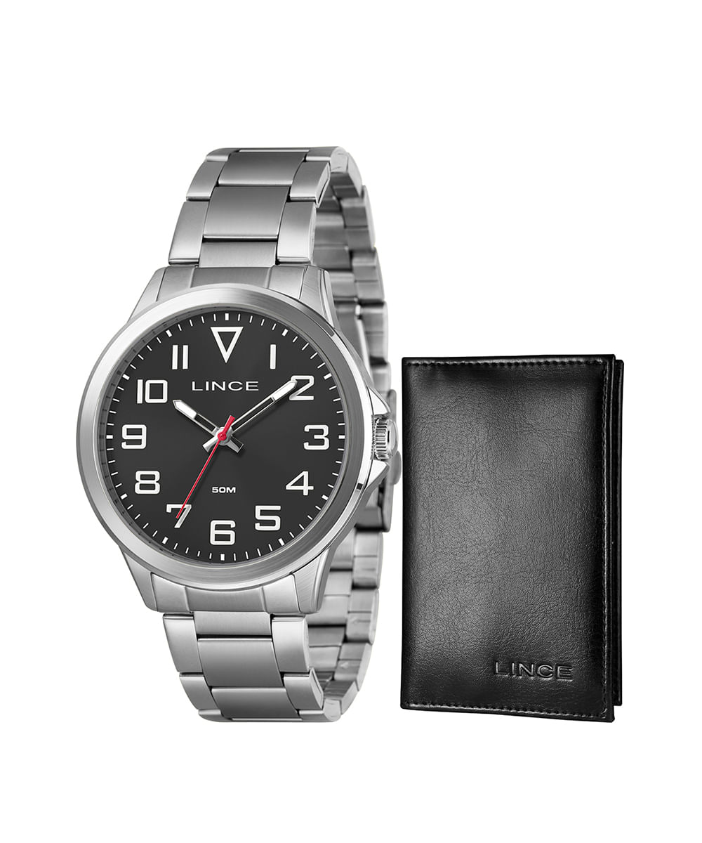 kit relógio masculino lince mrmm014l46k0asp2sx analógico prateado
