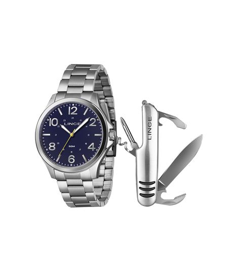 kit relógio masculino lince mrmm017l46ka6kd2sx analógico prateado UNICO