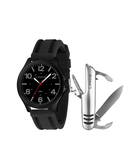 kit relógio masculino lince mrpm018l46ka6op2px analógico preto UNICO