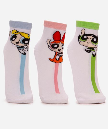 kit de 3 meias cano médio femininas as meninas super poderosas colorida 34-39 kit de 3 meias cano médio femininas as meninas super poderosas colorida 34-39