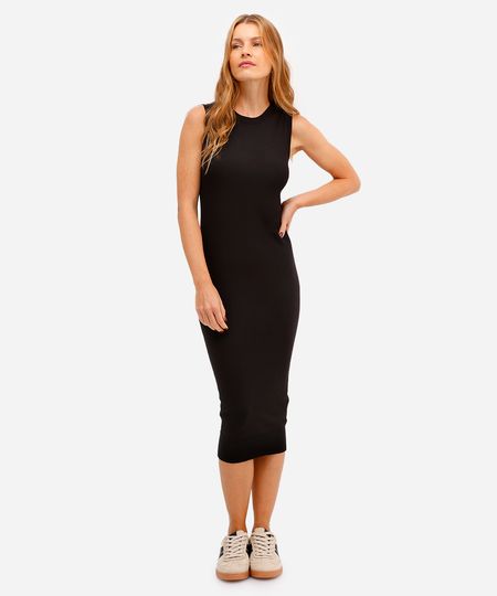 vestido básico midi feminino de tricot preto GG
