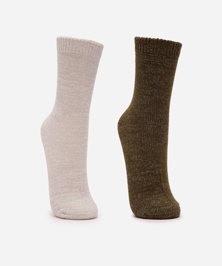 kit de 2 meias femininas de tricot com lurex colorida 34-39 kit de 2 meias femininas de tricot com lurex colorida 34-39