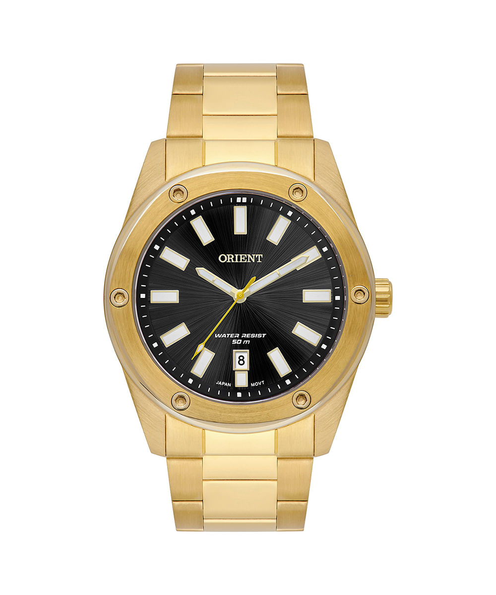 relógio masculino orient mgss1265p1kx analógico calendário dourado