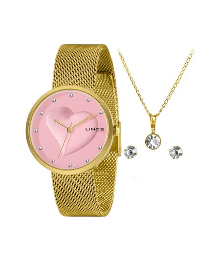 kit relógio feminino lince lrgh160lkp06r1kx analógico dourado UNICO kit relógio feminino lince lrgh160lkp06r1kx analógico dourado UNICO