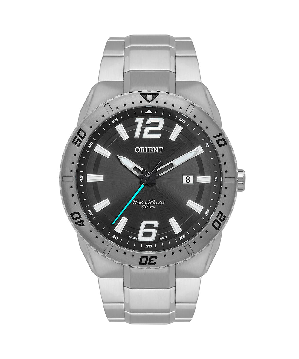 relógio masculino orient mbss1474p2sx analógico-calendário prateado