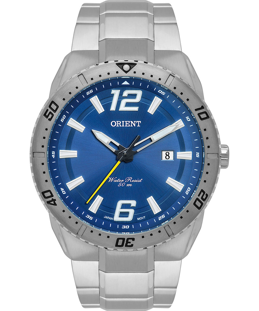 relógio masculino orient mbss1474d2sx analógico-calendário prateado