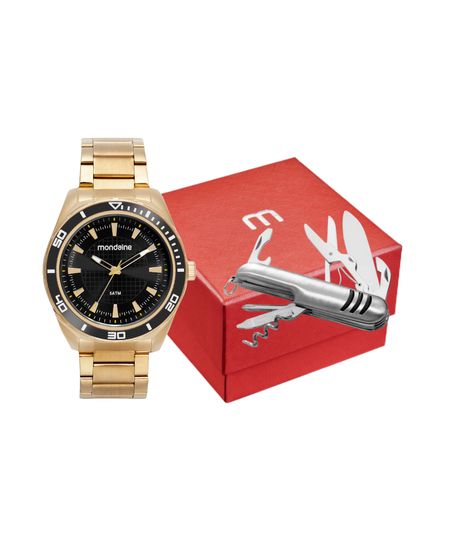 kit relógio masculino mondaine 32655gpmvde2kf analógico dourado UNICO