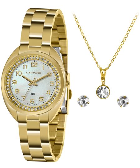 kit relógio feminino lince lrg4679lkz80b2kx analógico dourado UNICO