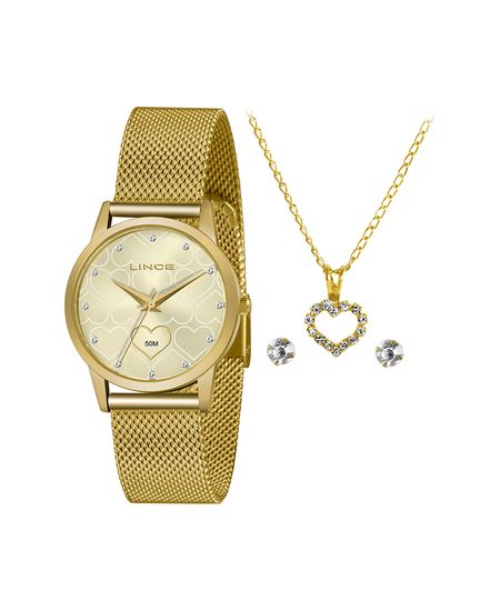 kit relógio feminino lince lrg4715lkp15c1kx analógico dourado UNICO kit relógio feminino lince lrg4715lkp15c1kx analógico dourado UNICO