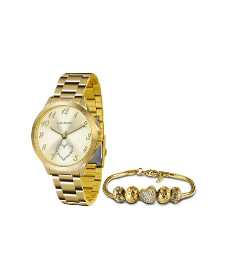 kit relógio feminino lince lrg4454lkt51c2kx analógico dourado UNICO kit relógio feminino lince lrg4454lkt51c2kx analógico dourado UNICO