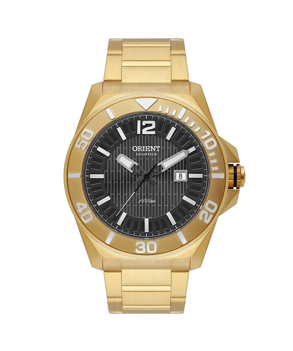 relógio masculino orient mgss1292g2kx analógico calendário dourado