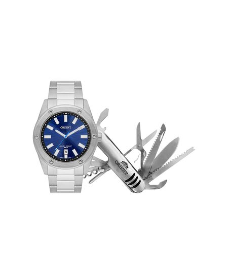 kit relógio masculino orient mbss1464ka7sd1sx analógico calendário prateado UNICO