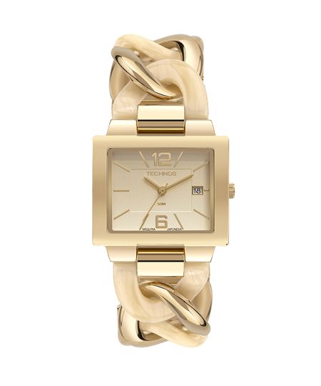 relógio feminino technos 2115tvw1x analógico-calendário dourado UNICO