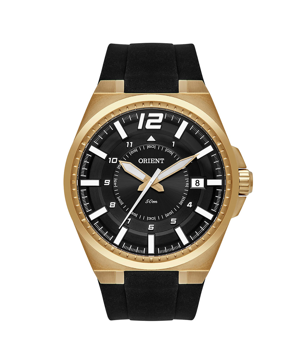relógio masculino orient mgsp1006g2px analógico-calendário dourado