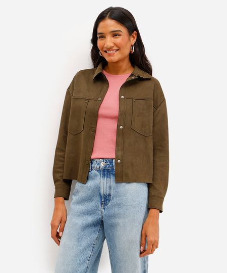 jaqueta de suede com bolsos verde PP