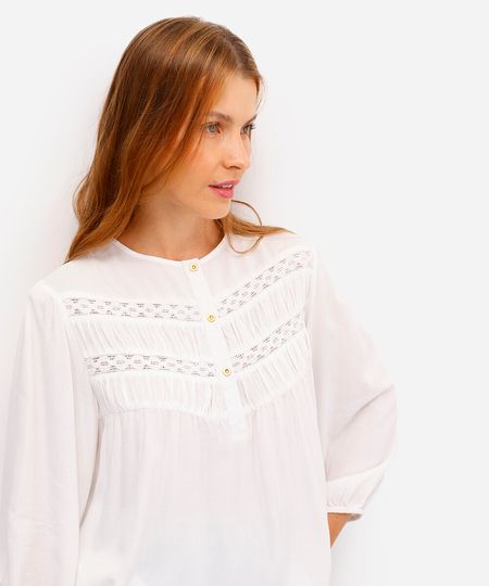 blusa feminina de viscose com renda off white M blusa feminina de viscose com renda off white M